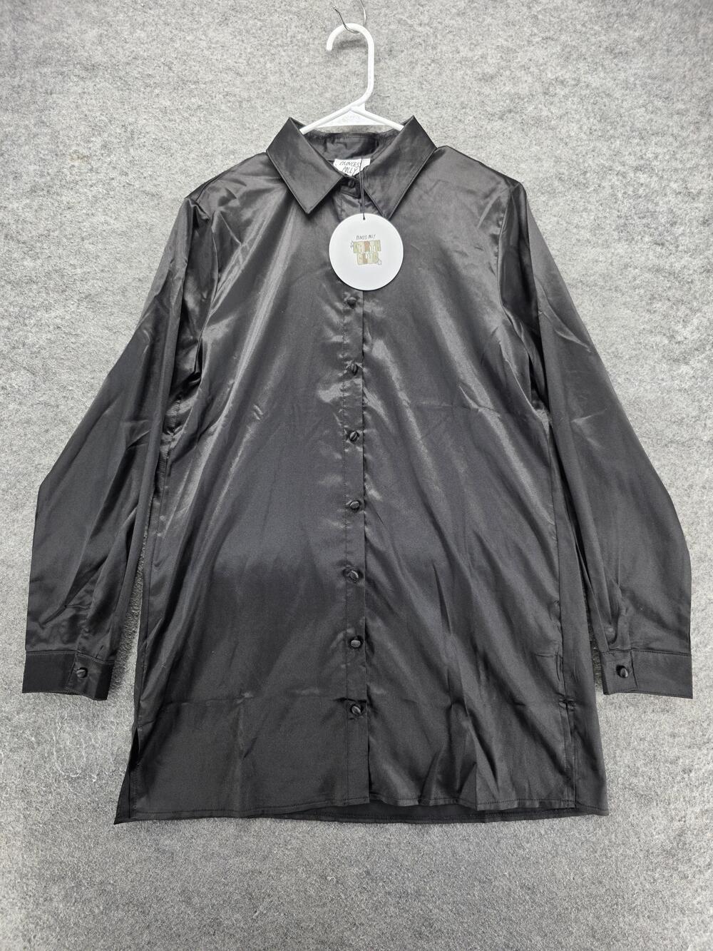Princess Polly Dress Womens 4 Black Shirt Dress Short Collared Satin Lined